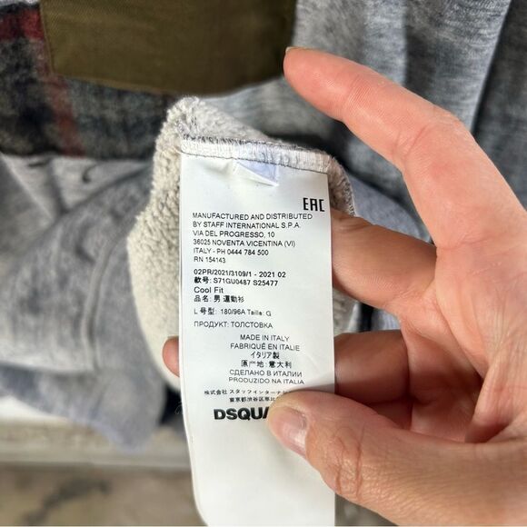 DSQUARED2 Patchwork Distressed Gray Hoodie size Large - Picture 10 of 11